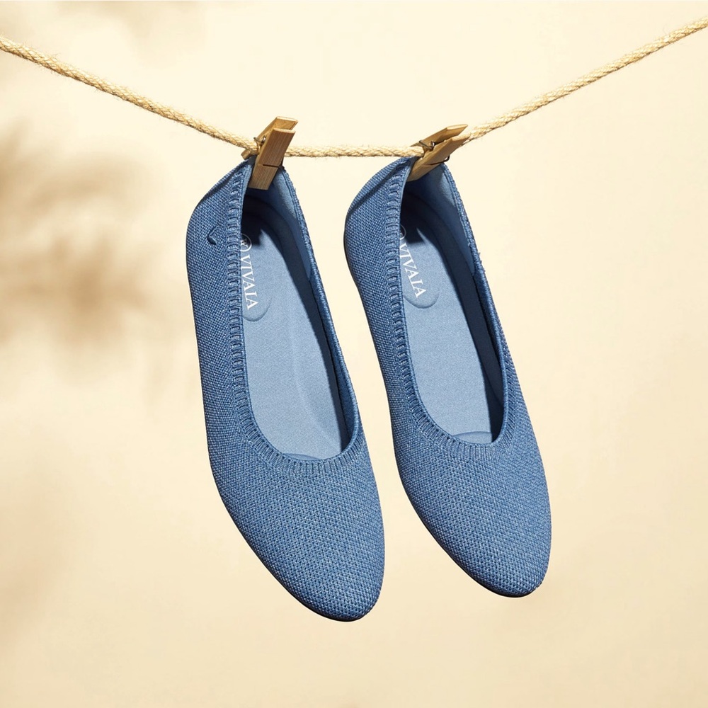Vivaia Tamia Almond Toe Flats Denim Blue.